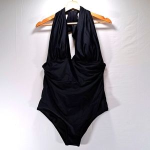 Tournesol XL black one-piece swimsuit. NWT.  Adjustable tie closure at top.